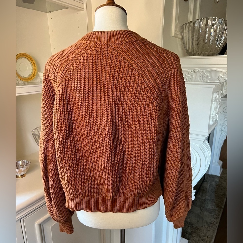 525 AMERICA Cognac cotton heavy knit balloon sleeves size large - Picture 8 of 11